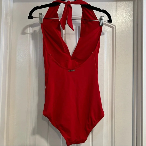 MICHAEL Michael Kors Red Twist-Tie Halter Swimsuit. Size 6. - Picture 5 of 15